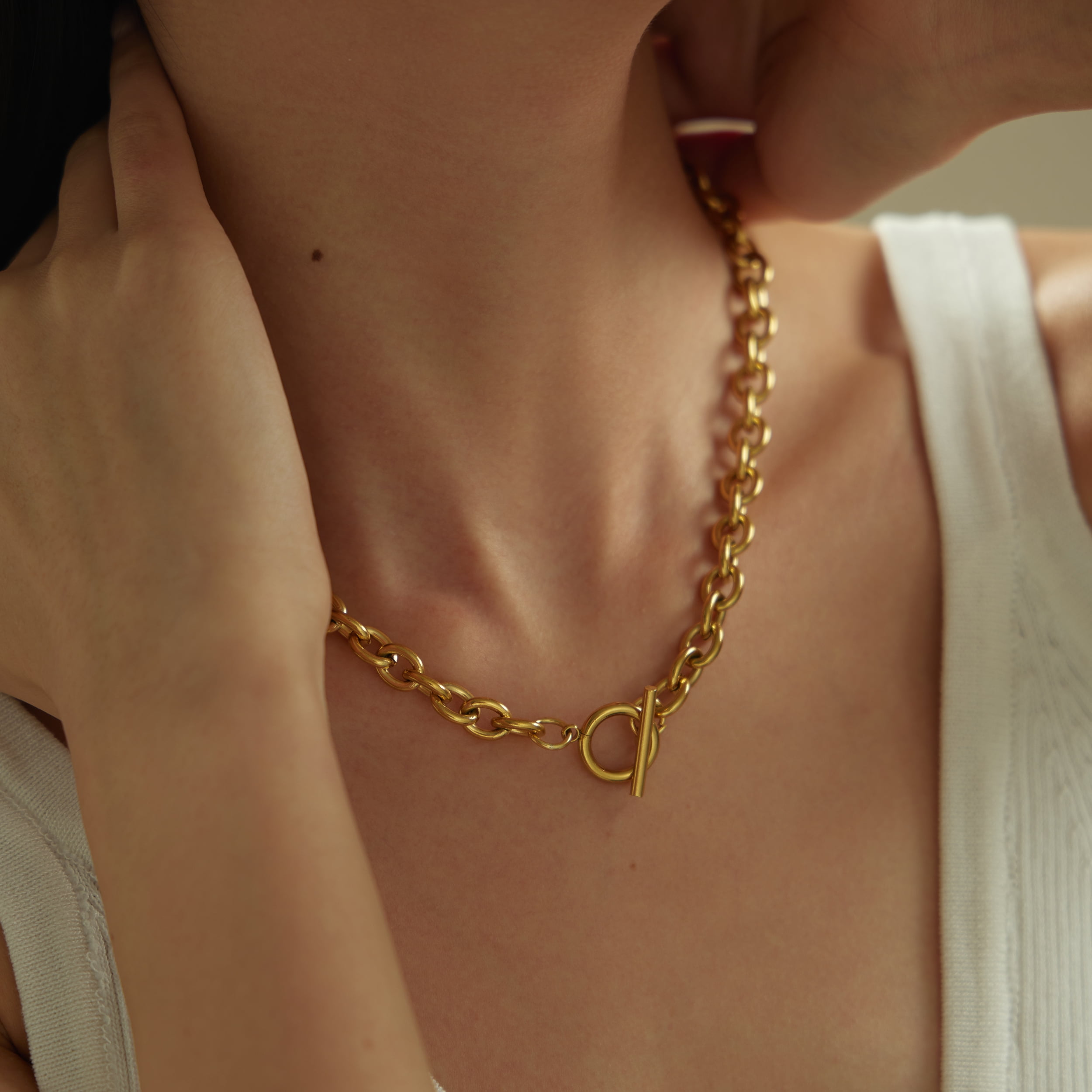 Kyazeo Chunky Toggle Necklace 18K Gold Plated Simple Chain Link
