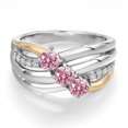 thumbnail image 3 of Gem Stone King 925 Silver and 10K Yellow Gold Pink Lab Grown Diamond Engagement Ring for Women | 0.90 Cttw | Round 4MM | April Birthstone | Size 5, 3 of 6
