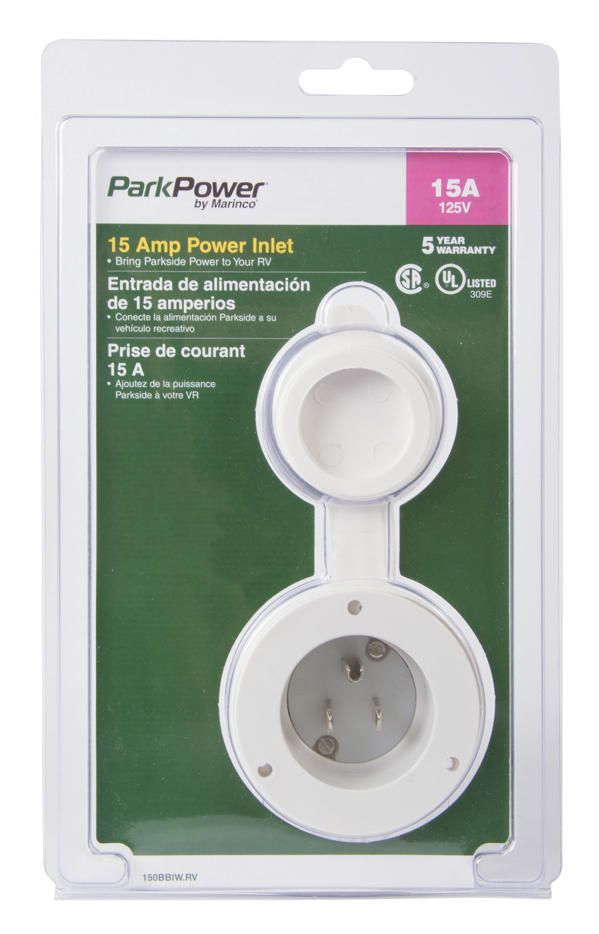 Marinco 150BBIW - 15A 125V Front Mount Bass Boat Inlet
