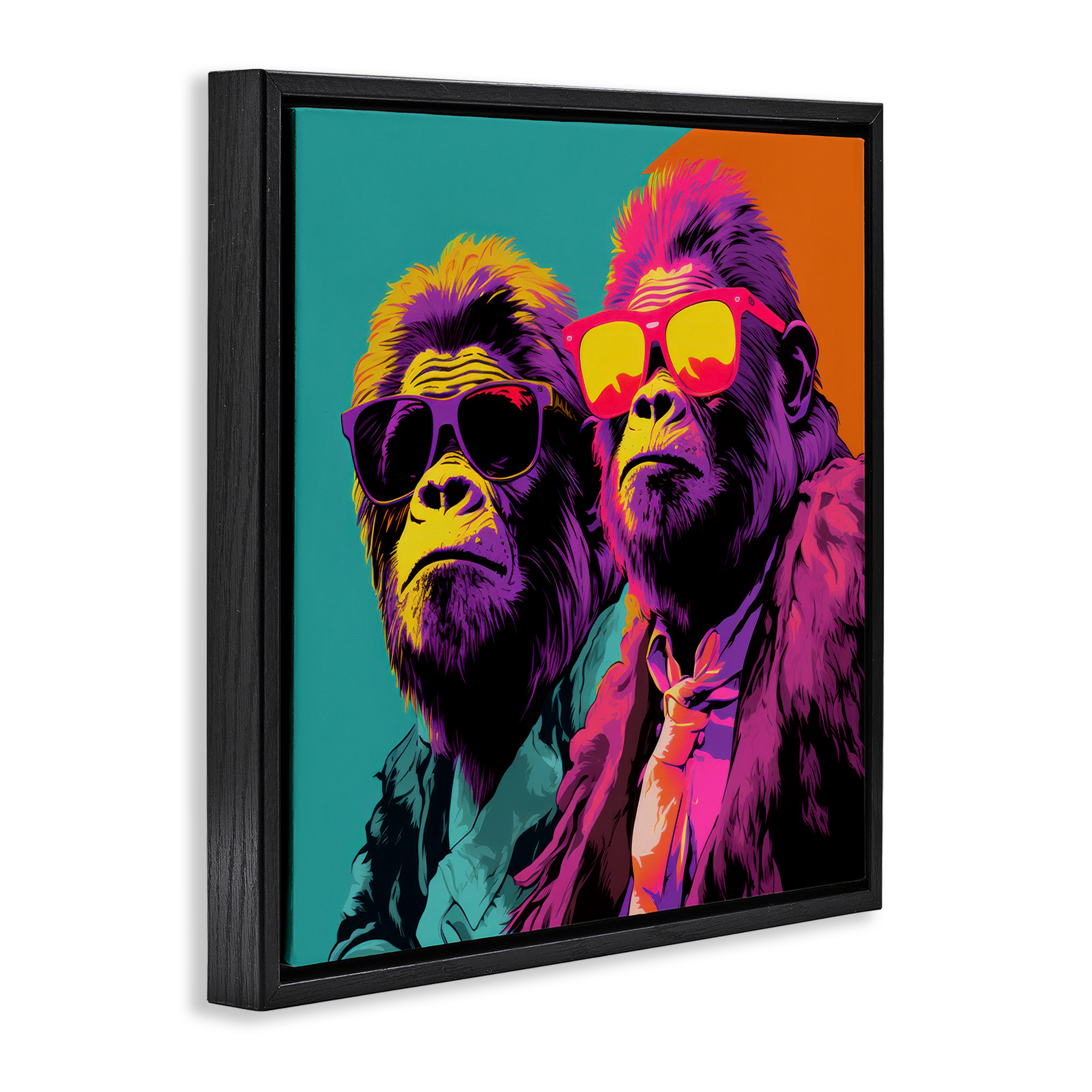 Stupell Industries Pop Style Gorilla Duo Animals & Insects Painting Black Floater Framed Canvas Art Print Wall Art, 25 x 25