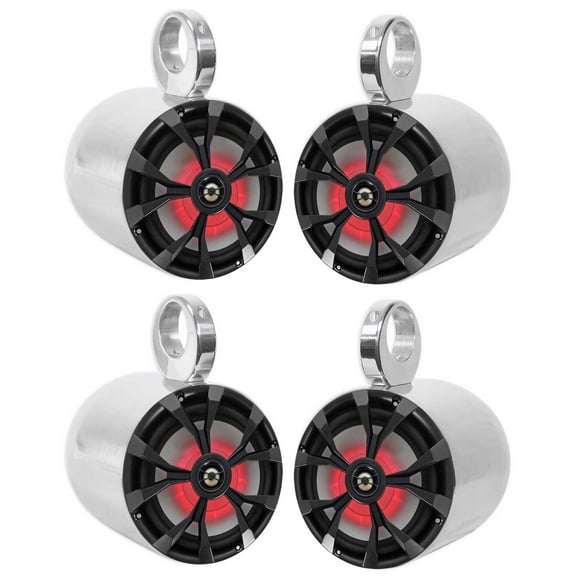 4) Rockville 8" 900 Watt Marine Boat Aluminum Wakeboard Tower Speakers w/LED''s
