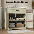 thumbnail image 3 of 30 Inch Bathroom Vanity with Ceramic Sink, Freestanding Bathroom Sink Cabinet with Fluted Doors, 2 Doors and 1 Drawer, Adjustable Shelf, Farmhouse Bathroom Storage Combo, Grey, 3 of 8