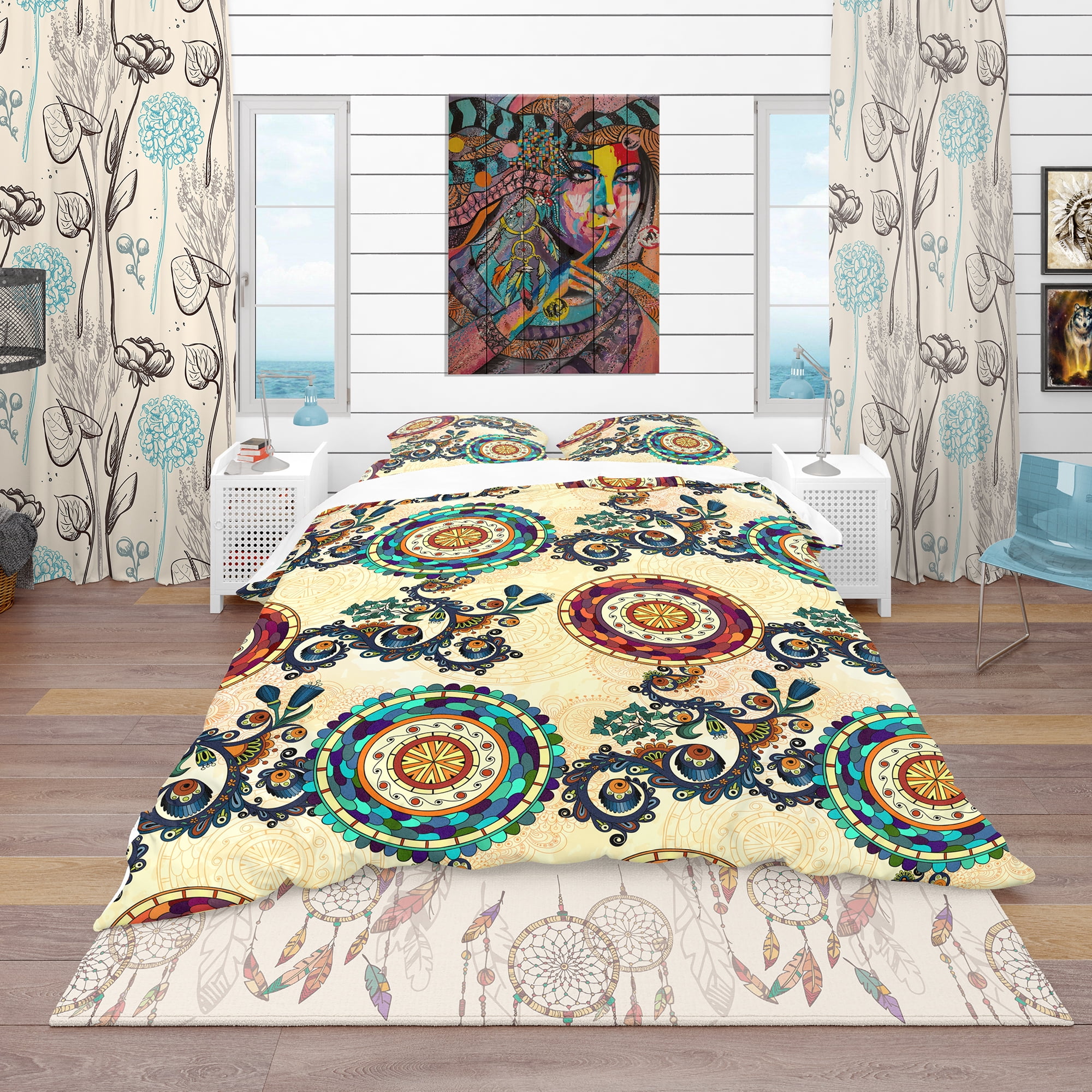 Designart 'Floral Paisley Ethnic Background' Bohemian & Eclectic Duvet Cover Set