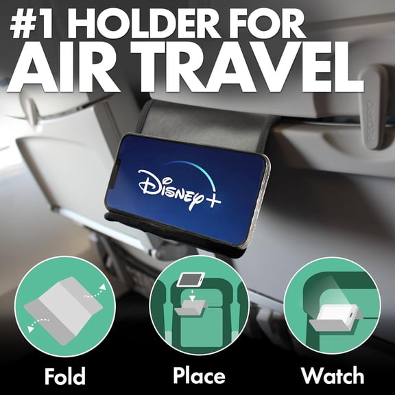 PYYAN-Folden Airplane Phone Holder, Flexible Cell Phone Holder, Folding Cellphone Stand for Desk, Bed, Office, Treadmill - Airplane Gadgets for Long Travel Accessories - Plane Essentials (Vegan Leath