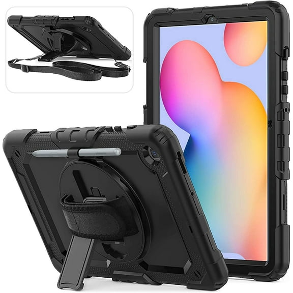 Samsung Galaxy Tab S6 Lite Case 2022/2020 Model SM-P610/P613/P615/P619 with Screen Protector Pen Holder | Heavy Duty Shockproof Protective Cover W/Stand Shoulder Strap for Tab S6 Lite 10.4 Inch