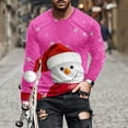 thumbnail image 2 of Feancey Today's Deals of The Day Men's Vintage Christmas Long Sleeve Tshirts 3D Snowman Print Crewneck Tops Big And Tall Xmas Graphic Tees for Men Fashion Hipster Tee Shirts Pink XL, 2 of 6
