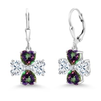 Gem Stone King 925 Sterling Silver White Moissanite and Green Mystic Topaz Dangle Earrings for Women (7.02 Cttw, Gemstone, Heart Shape 6MM)
