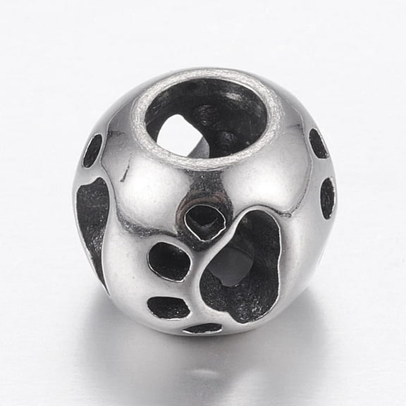 304 Stainless Steel European Beads Large Hole Beads Rondelle with Dog Footprint Silver 12x10mm Hole: 5mm