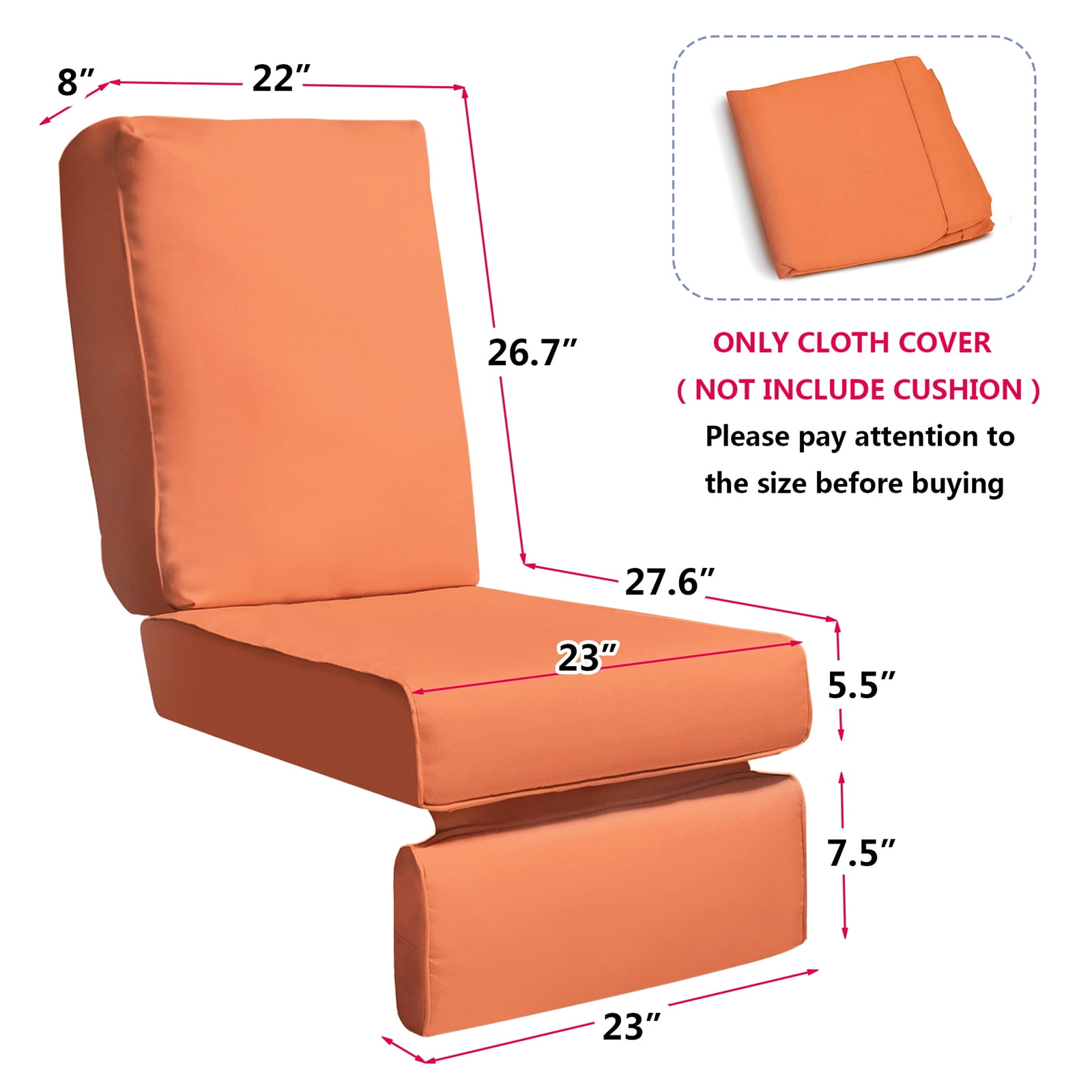 UMI Patio Recliner Cushion Cover, Orange – Outdoor Replacement Seat & Back Cover for Wicker Chair, Waterproof & Removable, 27.6" x 23" x 26.7"