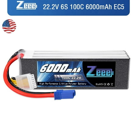 Zeee 6S Lipo Battery 22.2V 100C 6000mAh EC5 for RC Car Truck Airplane Helicopter