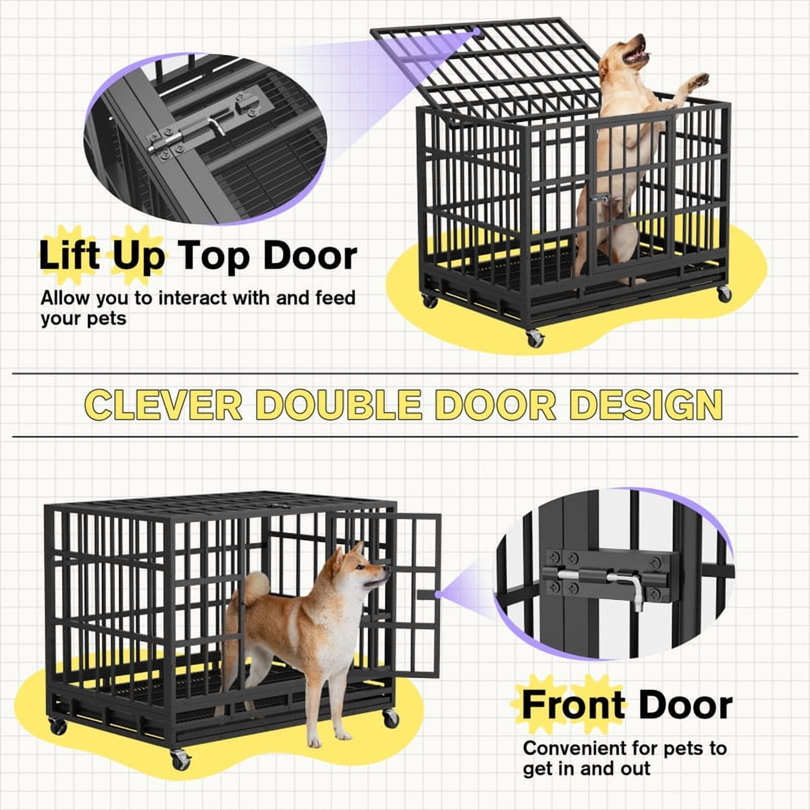Furmax 37" Heavy Duty Dog Crate with Removable Tray Large Dog Kennel Heavy Duty Dog Crate cage with Wheels