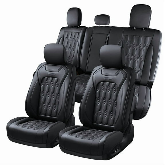 Coverado Car Seat Covers Full Set, Custom Fit for 2015-2023 F150 2017-2023 F250 F350 Crew Cab, Waterproof Faux Leather Seat Protectors, Black