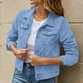 thumbnail image 2 of Rggeeun Womens Denim Jacket Women's Basic Solid Color Button Down Denim With Pockets Jacket Fall Casual Coats, 2 of 8