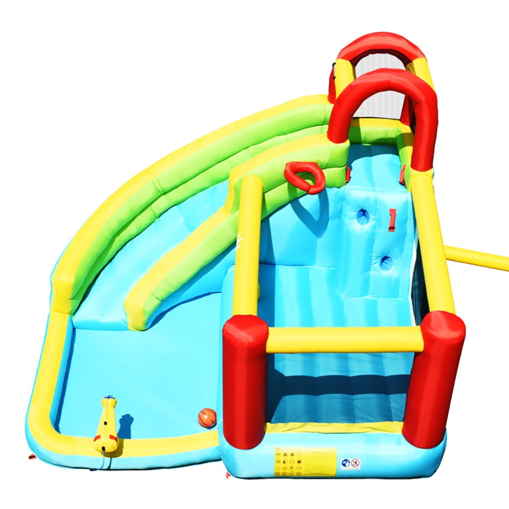 Aimee Lii 6-in-1 Inflatable Bounce House with Climbing Wall and Basketball Hoop with Blower, Kids Bounce House Water Slide