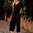 thumbnail image 4 of Bigersell Women's Bell Buttom Jumpsuits Jumpsuit Women Solid Pocket Romper Short Sleeve V-neck Belt Loose Overalls Jumpsuit Oversized Jumpsuits for Ladies, 4 of 8