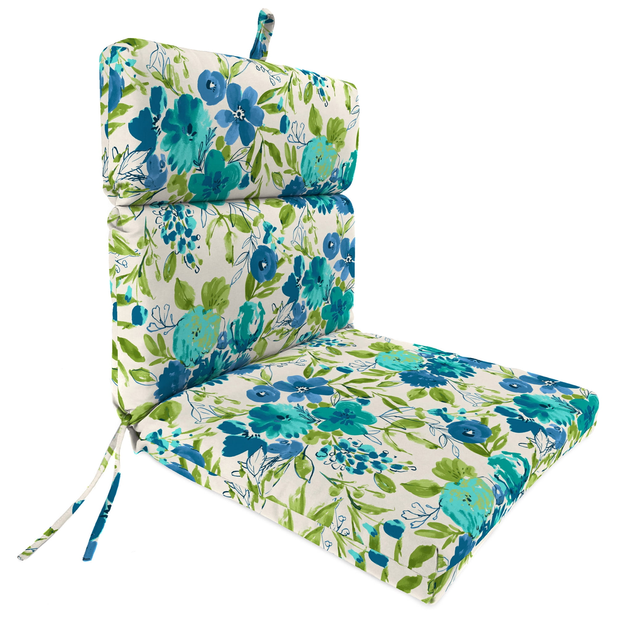Jordan Manufacturing 44" x 22" Bettina Aqua Cream Floral Rectangular Outdoor Chair Cushion with Ties and Hanger Loop (2 Pack)