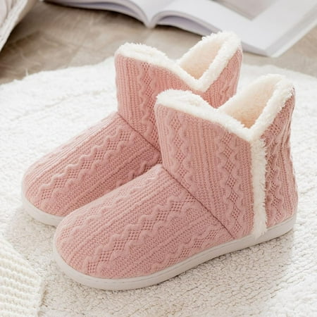 

Monfince Winter Womens Warm Knitted High-tops Bootie Slippers Fluffy Plush Indoor Outdoor Shoes Comfy House Slippers Soft Sole Slippers