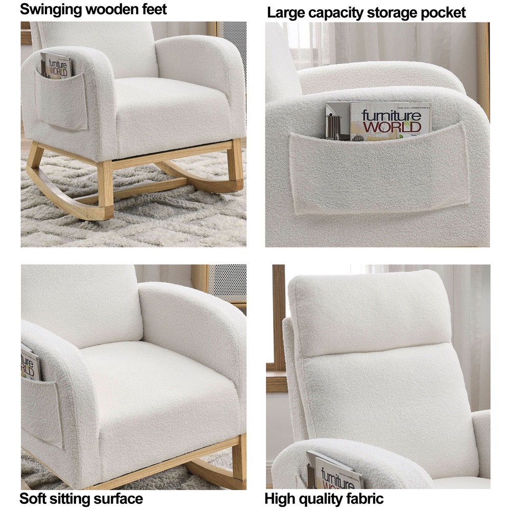 Rugerasy 27.6"W Accent Rocking Chair, Modern Upholstered Rocker Armchair For Nursery, Lounge Chair With 2 Side Pocket, High Backrest, Armrests For Living Room Bedroom