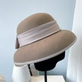 thumbnail image 2 of CoCopeaunt Australian Wool Autumn And Winter Fine Felt Hat Hepburn Wind Big Bow Lamp Shade Top Hat Renaissance Big Pot Hat, 2 of 6