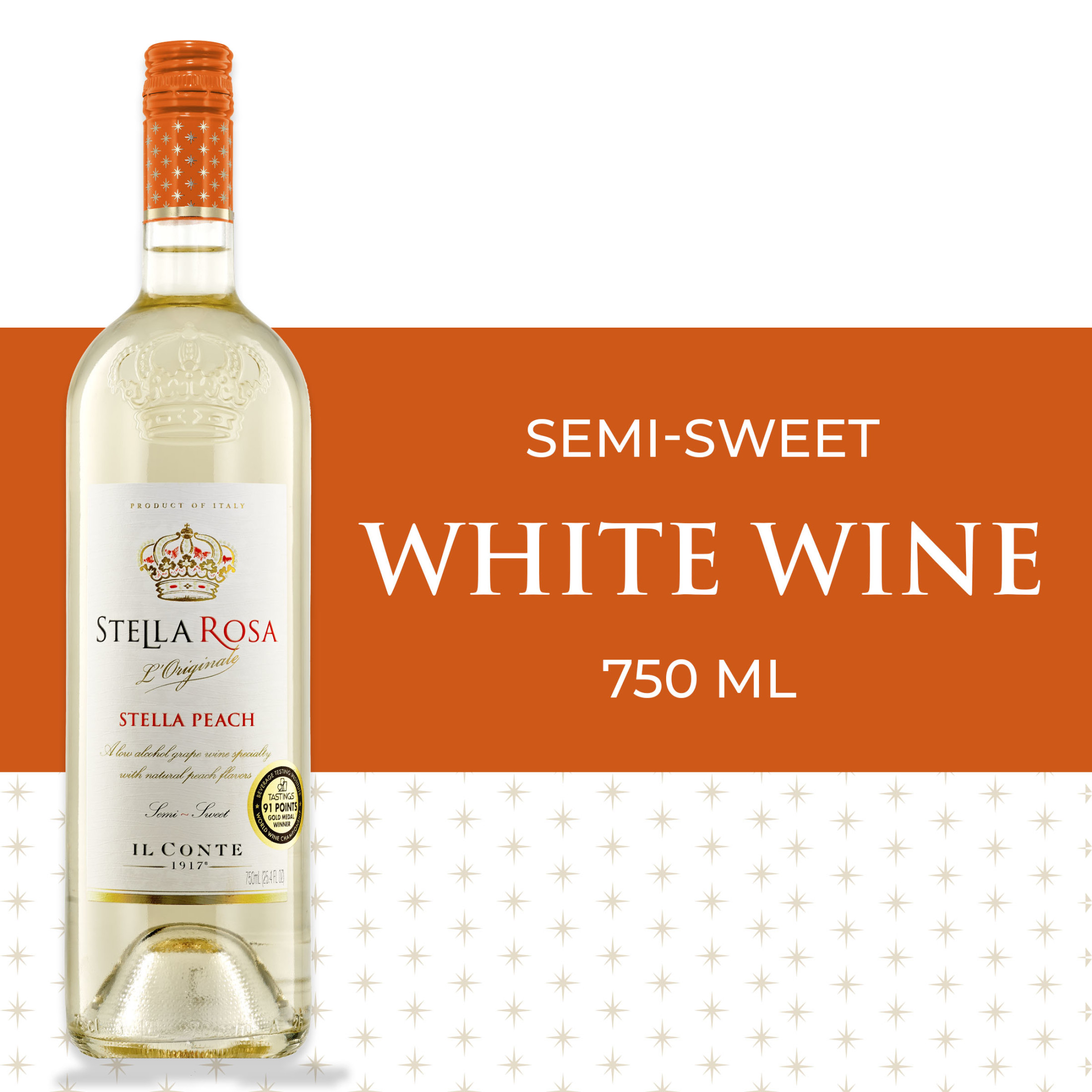 Peach Semi-Sweet Moscato White Wine, 750ml Glass Bottle, Piedmont, Italy