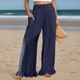 thumbnail image 2 of DHFJKG Women Wide Leg Pants High Rise Ruffle Hem Comfortable Relaxed Fit Elastic Waist Pants With Pockets Summer Beach Vacation Clothes Leisure Trousers, 2 of 4