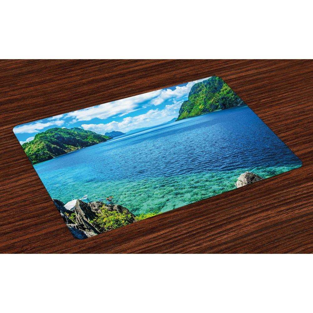 Nature Placemats Set of 4 Scenic View Sea Bay and Mountain Islands in