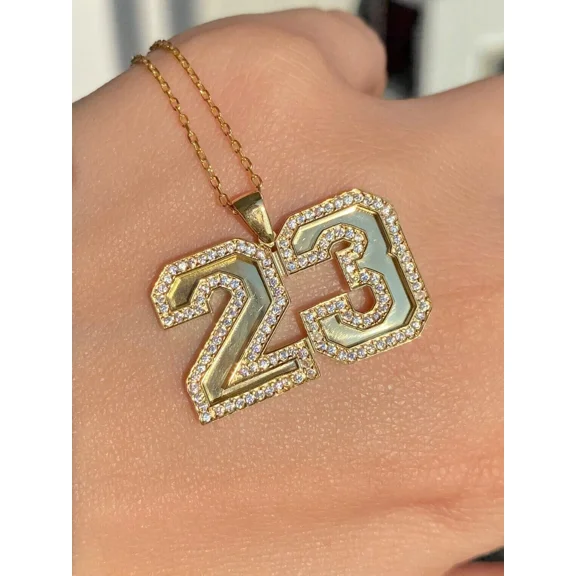 1.5CT Round Cut Moissanite Custom Lucky "23 Number Pendant 14k Yellow Gold Plated