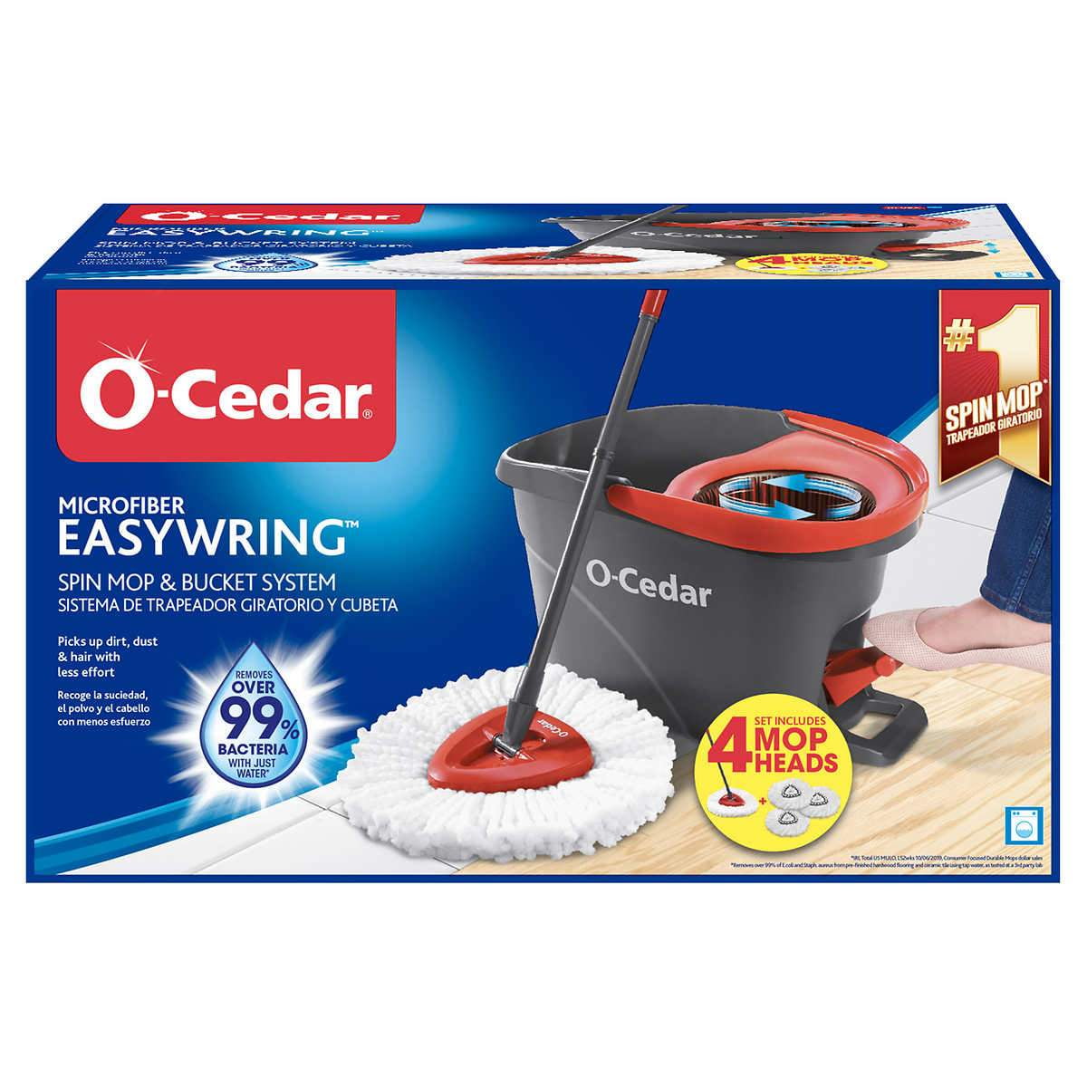 Gray O-Cedar EasyWring Microfiber Spin Mop Bucket Floor Cleaning System Red 