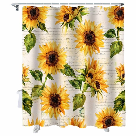 Shower Curtains Watercolor Sunflower Leaf Bath Curtain Vintage Plant Waterproof Bathroom Shower Curtain Set with Hooks Decoration 36 x 72 Inches
