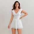 thumbnail image 3 of Raccmtaty Women's Summer Mini Dress Casual Sleeveless Deep V Neck Solid Color Flowy Dress Eyelet Embroidery Dress, 3 of 9
