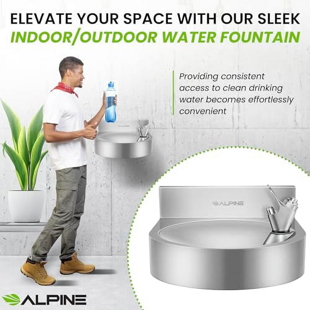 Alpine Wall Mounted Drinking Fountain, Commercial Water Fountain, Indoor & Outdoor Drinking Fountain Hydration Station, Drinking Water Fountain for School, Courts & More (Stainless Steel)