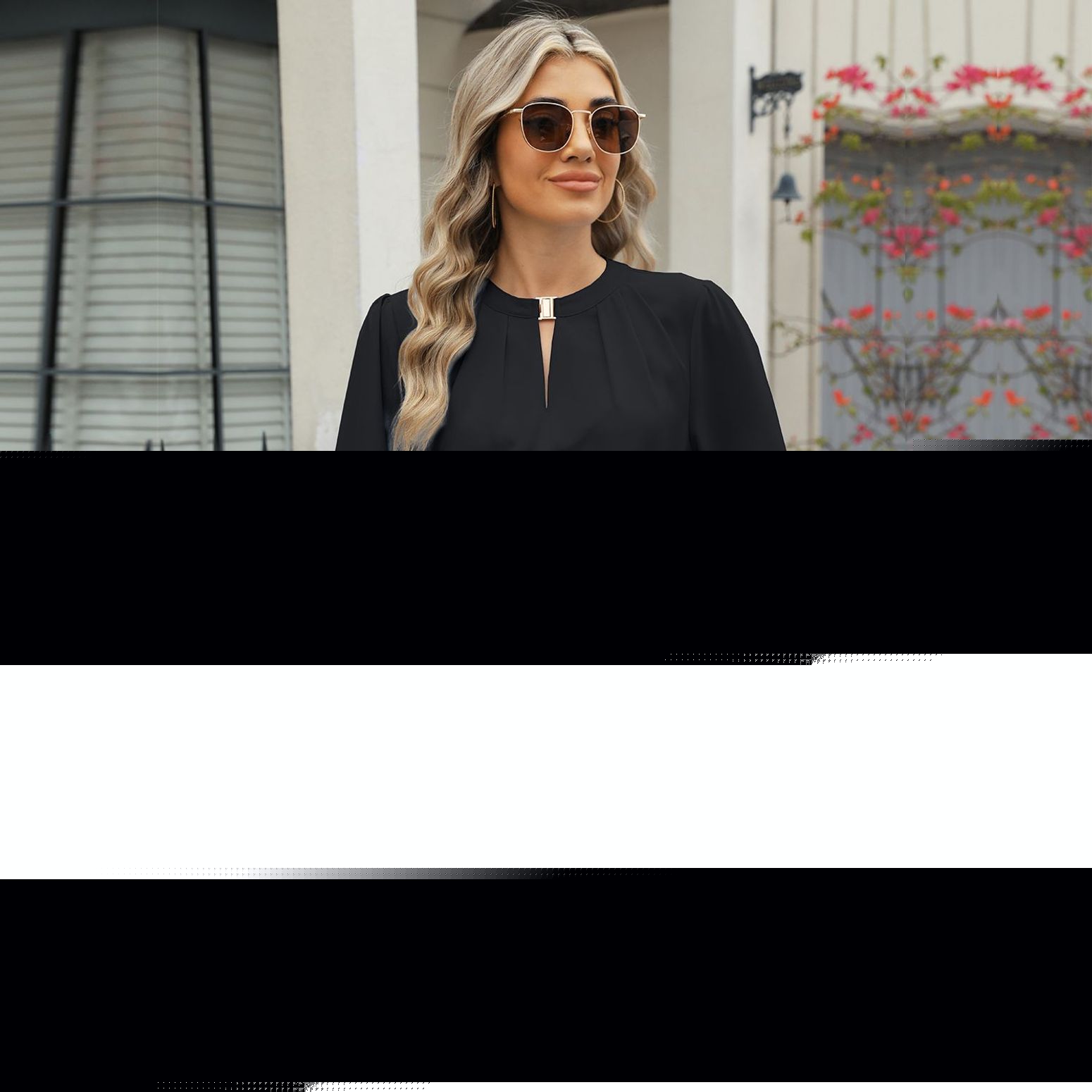 thumbnail image 3 of SWSMCLT Women's Puff Sleeve Top Summer Soft Casual Chiffon Half Sleeve Blouse High Neck Blouse 3/4 Sleeve Top Black X-Large, 3 of 5