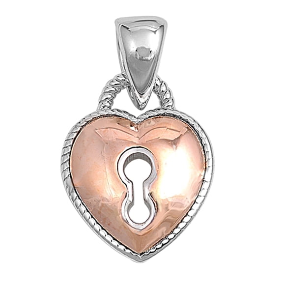 Rose Gold-Tone High Polish Heart Locket Pendant .925 Sterling Silver Rope Charm Jewelry Female