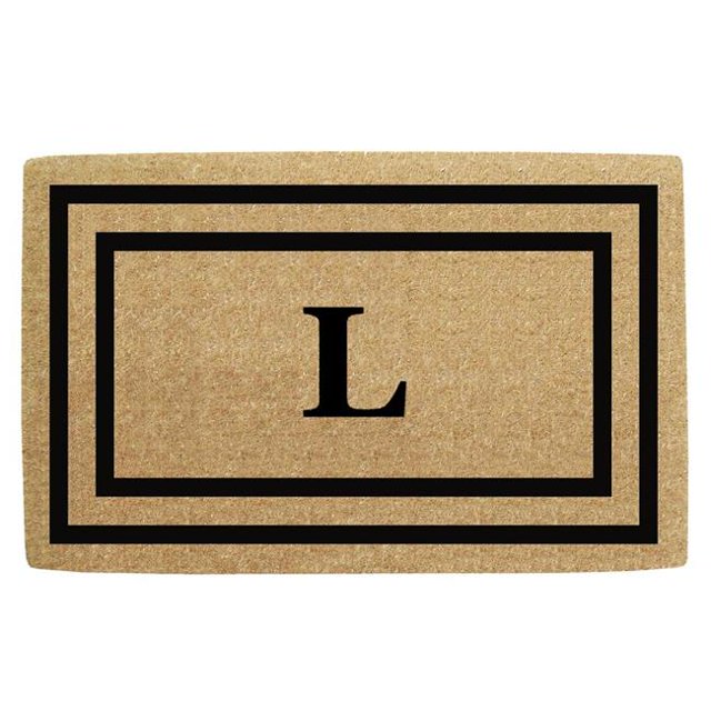 Nedia Home O2172L 24 x 57 Po Mince Double Cadre Photo Résistant Tapis de Porte en Fibre de Coco & 44; Monogrammé L - Noir