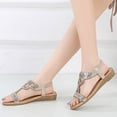 thumbnail image 2 of Ruyang Women's Sandals T-Strap Beaded Flower Rhinestone Flat Sandals Dress Beach Shoes Summer Casual Walking Sandals, 2 of 5