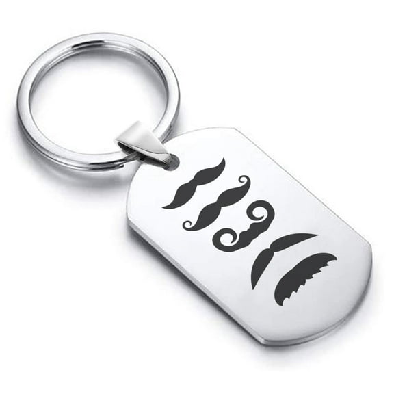 Stainless Steel Mustache Dad Dog Tag Keychain Circle Ring