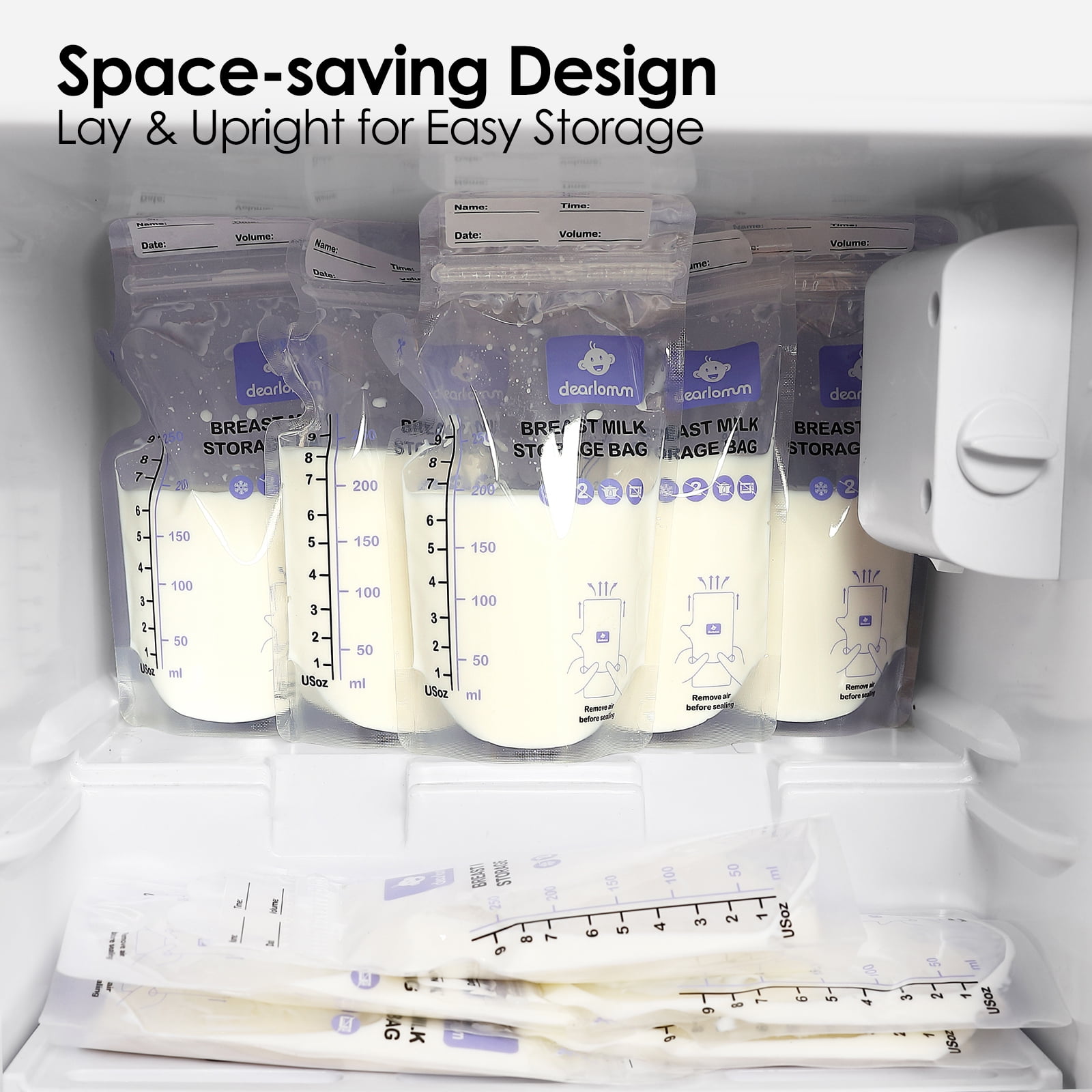 Dearlomum BPA-Free Breastmilk Storage Bags - 120 Pcs, 9 Ounce, Self-Standing with Pour Spout, Space-Saving Flat Profile, Ideal for Convenient Breastfeeding and Milk Storage, Refrigeration & Freezing