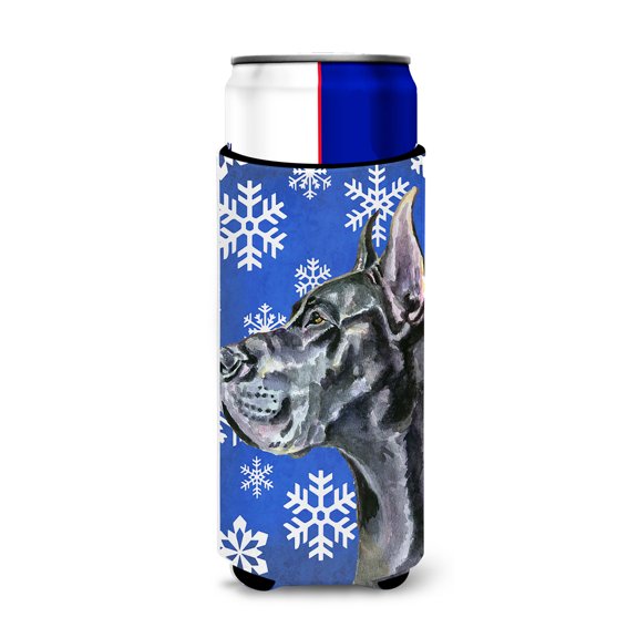 Black Great Dane Winter Snowflakes Holiday Ultra Hugger for slim cans