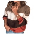 thumbnail image 5 of Suéter de rayas de moda para mujer, suéter de manga larga con cuello redondo para otoño e invierno, jersey de punto suelto con retazos para mujer, 5 of 5