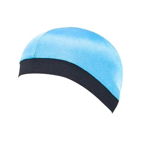 Satin Swim Cap for Unisex with Elastic Band,Shiny Glossy Fabric Waterproof Hair Protection Hat for Pool and Beach Light Blue