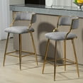 thumbnail image 6 of FFZ 26 inch Corduroy Upholstered Counter Height Bar Stools Golden Chromed Base Set Of 2 Grey, 6 of 9