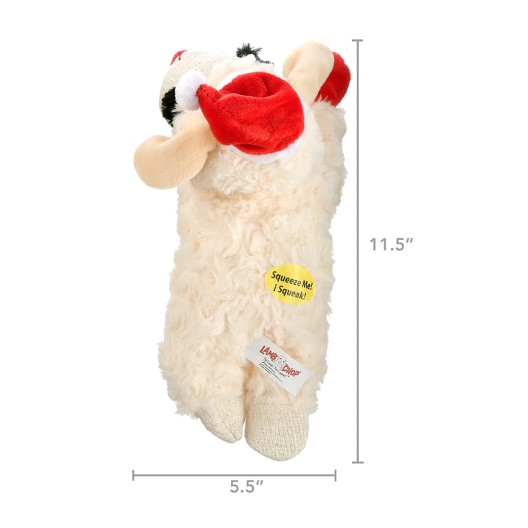 Multipet, Holiday Lamb Chop with Santa Hat Plush Dog Toy, 10.5