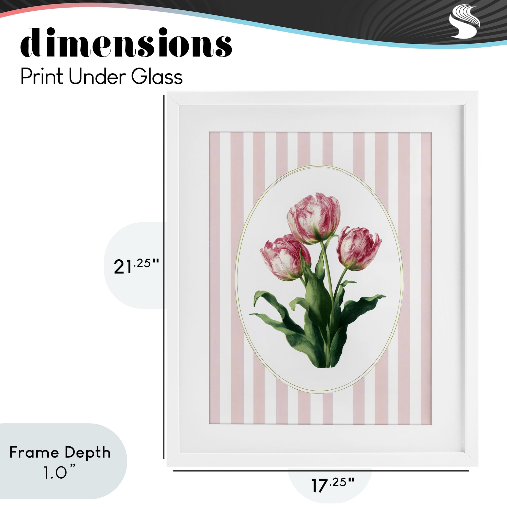 Stupell Industries Spring Tulips on Stripes White Framed Print Under Glass, design by Ink Drop Loft