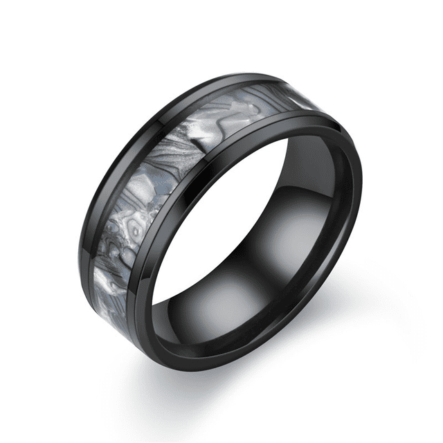 Anillos de acero inoxidable negros de 8mm para hombre, incrustaciones de concha de abulón azul púrpura, joyería para nudillos, banda de boda, accesorio para parejas