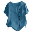 thumbnail image 1 of CHOK T-Shirts d'Été à Manches Courtes en Coton Lin Multicolore pour Femmes Grande Taille Col Rond avec Boutons T-Shirts Graphiques pour Femmes, 1 of 5