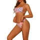 thumbnail image 4 of Conjunto de bikini de dos piezas con estampado de hojas para mujer, con tirantes ajustables y lazo, traje de baño, color rosa, talla X-Large, 4 of 5