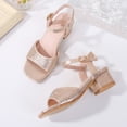 thumbnail image 5 of Qopobobo Girls Heels Girls Dress Shoes Girls Sandals Low Heel Dress Open Toe Sandals Flower Wedding Party for Little Kid Gold,4, 5 of 8