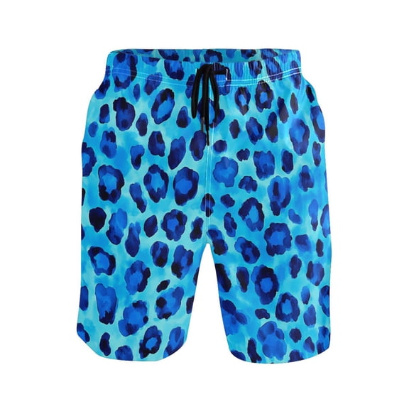 Blue Leopard Pattern Mens Swim Trunks Quick Dry Board Shorts Breathable Fit Beach Shorts Swimwear