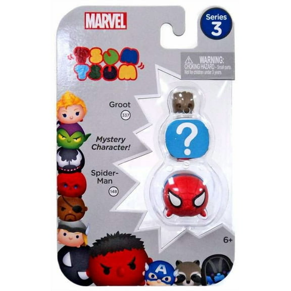 Marvel Tsum Tsum Series 3 Groot & Spider-Man Mini Figures, 3 Pack