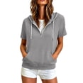 thumbnail image 2 of Only Moment Shirts For Women Plus Size Summer Sweatshirt Short Sleeve Hoodies Lightweight material, Kangaroo pocket, Loose fit, Athletic and casual, Workout, Gym, Vocation, Summer Gray XL, 2 of 5